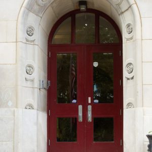 Wooden doors to school