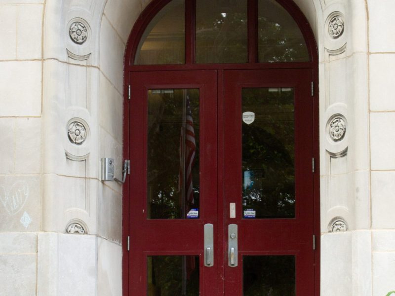 Wooden doors to school